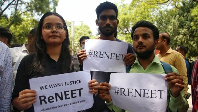 NEET applicants at a protest at Delhi's Jantar Mantar demanding re-examination | Photo: Manisha Mondal/ThePrint