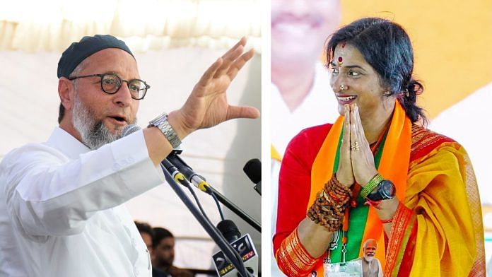 File photos of Asaduddin Owaisi and Kompella Madhavi Latha | ANI