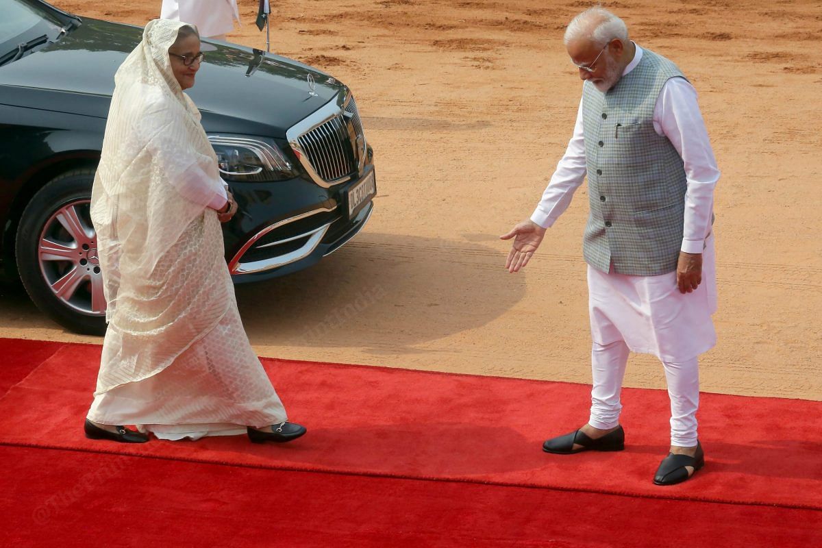 Prime Minister Narendra Modi with his Bangladeshi counterpart Sheikh Hasina at Rashtrapati Bhavan | Praveen Jain | ThePrint