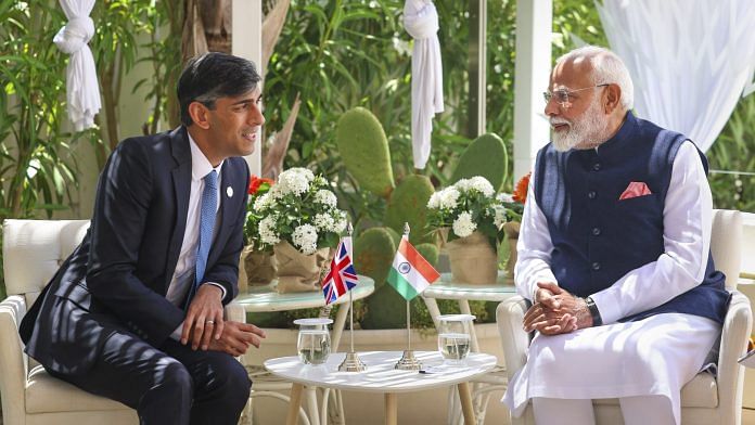 Prime Minister Narendra Modi during a bilateral meeting with British Prime Minister Rishi Sunak on the sidelines of the G7 summit | PTI Photo