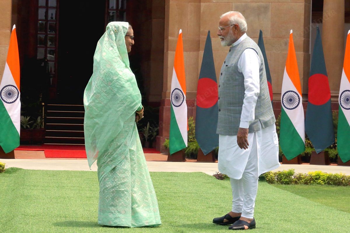 Prime Minister Narendra Modi with his Bangladeshi counterpart Sheikh Hasina at Hyderabad House | Praveen Jain | ThePrint