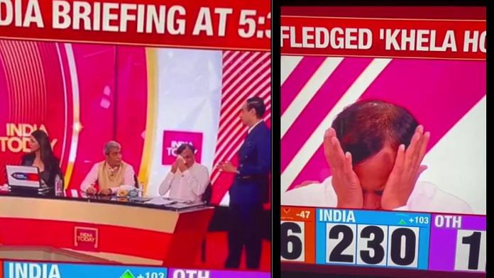 Screengrabs of Axis My India head Pradeep Gupta breaks down during India Today panel discussion | X/@RavinderKapur2