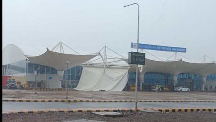 Collapsed portion of canopy at Rajkot airport | X