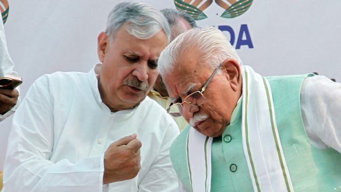 File photo of Manohar Lal Khattar and Rao Inderjit Singh | ANI
