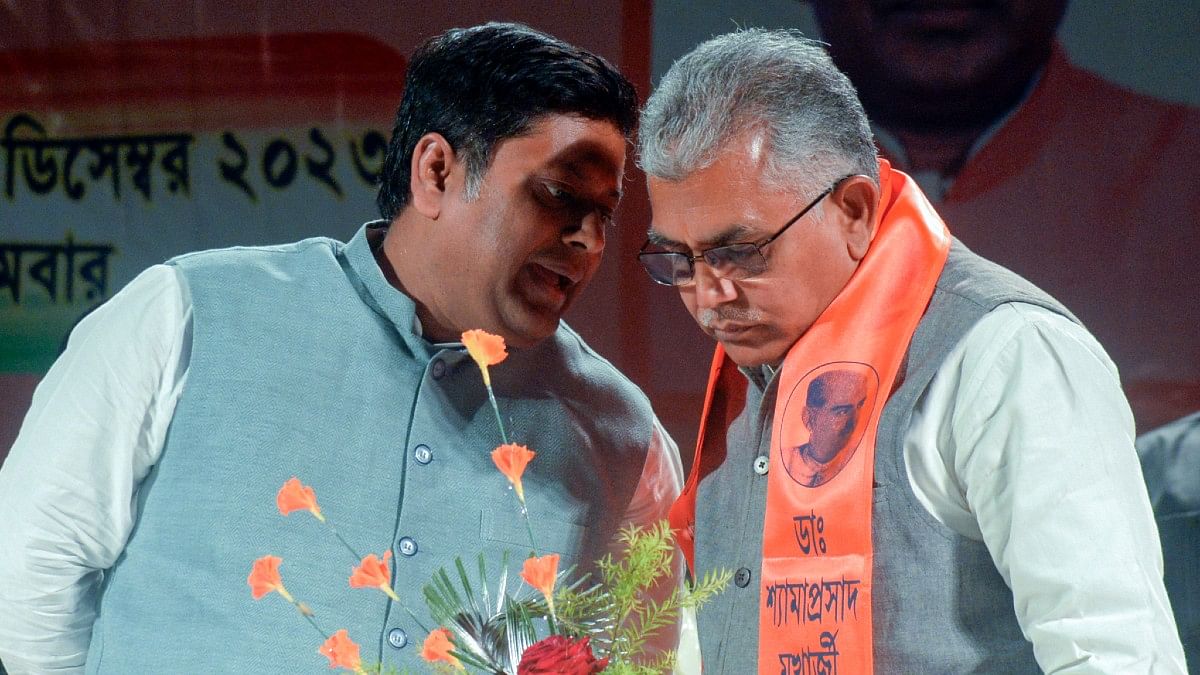 File photo of West Bengal BJP chief Sukanta Majumdar with Dilip Ghosh | ANI