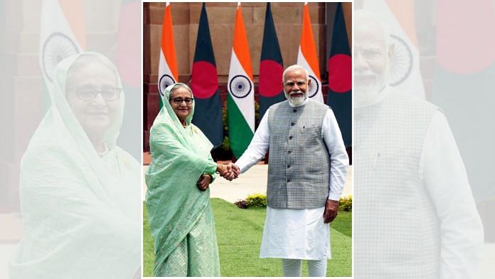 Prime Minister Narendra Modi with his Bangladeshi counterpart Sheikh Hasina before a meeting, at the Hyderabad House in New Delhi, Saturday, June 22, 2024 | PTI