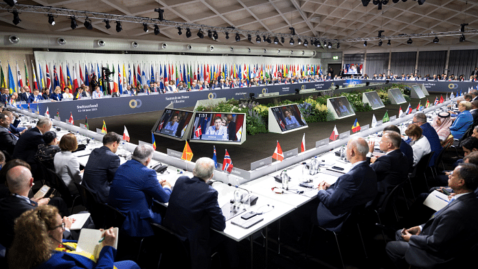 Participants listen to a speech during the opening plenary session, at the Summit on peace in Ukraine, in Stansstad near Lucerne, Switzerland, 15 June, 2024. Urs Flueeler/Pool via REUTERS