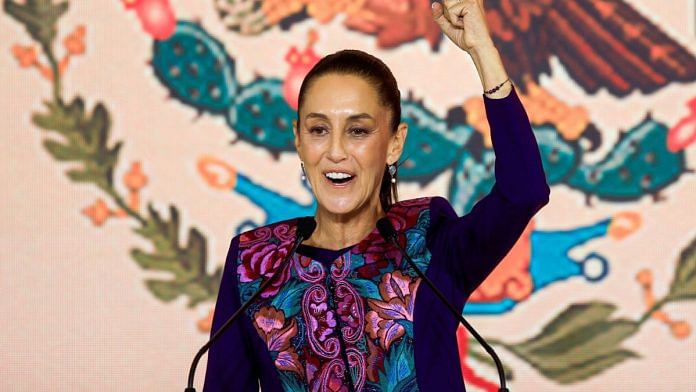 Claudia Sheinbaum, the presidential candidate of the ruling MORENA party, reacts as she addresses her supporters after winning the election on 3 June 2024 | Reuters/Raquel Cunha