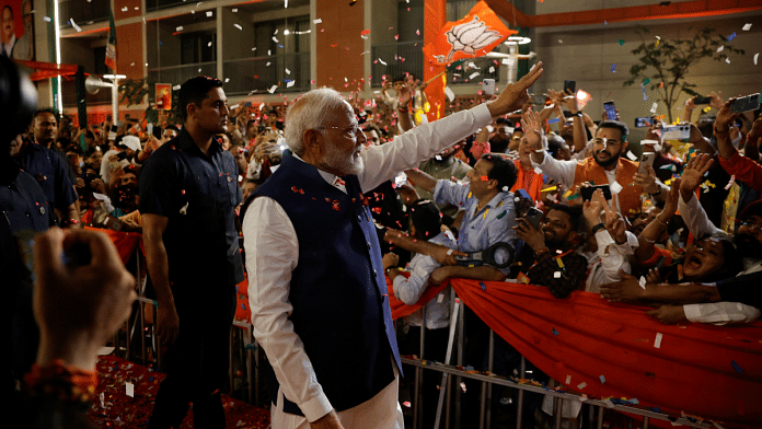 Indian Prime Minister Narendra Modi gestures as he arrives at Bharatiya Janata Party (BJP) headquarters in New Delhi, India, June 4, 2024. Reuters | Adnan Abidi