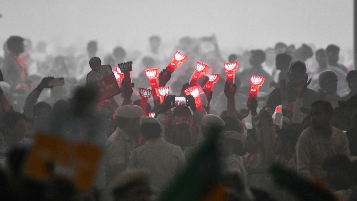 BJP supporters at an election rally in Delhi | Suraj Singh Bisht | ThePrint
