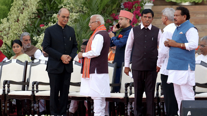 BJP MP Manohar Lal Khattar (2nd from left) during the oath-taking ceremony at Rashtrapati Bhavan in New Delhi | Praveen Jain | ThePrint