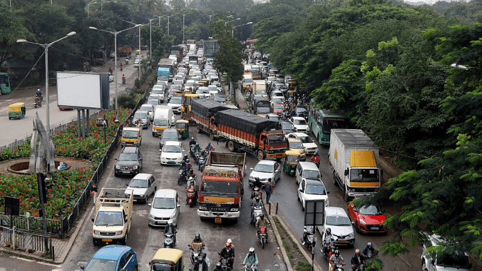 Traffic jam on Airport Road near Hebbal in Bengaluru | ANI File