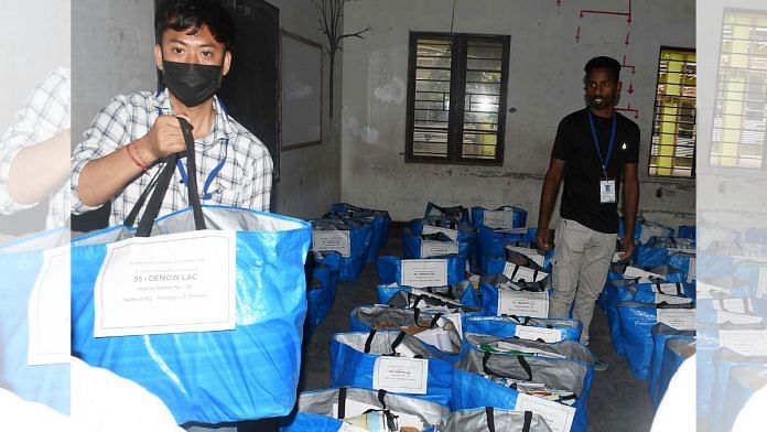 Polling officers collect the election materials from a distribution center on the eve of first phase of Lok Sabha Polls | Representational image | ANI