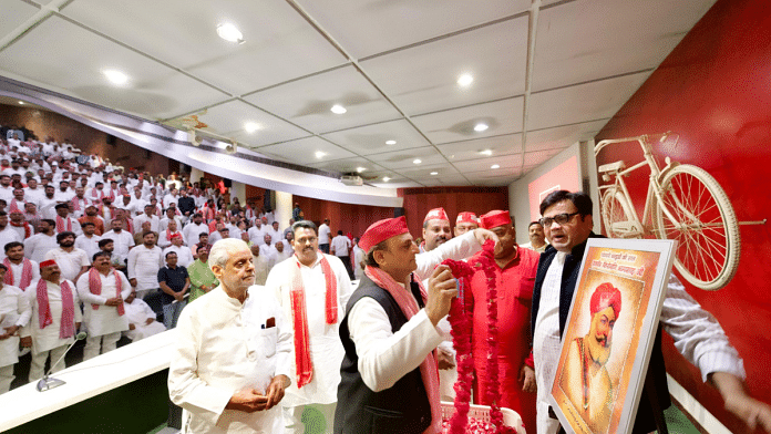 SP chief Akhilesh Yadav at a party event in Lucknow | X/@samajwadiparty