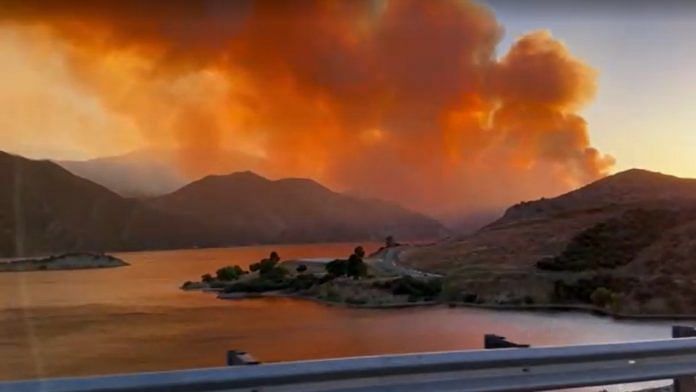 A wildfire burning northwest of Los Angeles on Sunday (June 16) has forced the evacuation of over 1,000 people from a popular outdoor recreation area and burned over 14,000 acres | Screengrab from Reuters video