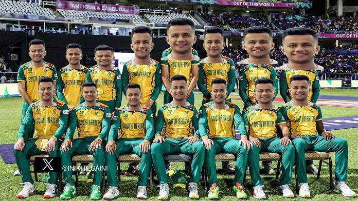 An image posted by MBA Chaiwala founder Prafull Billore in which he has superimposed his face on those of the South African cricket team | Source: X/@pbillore141