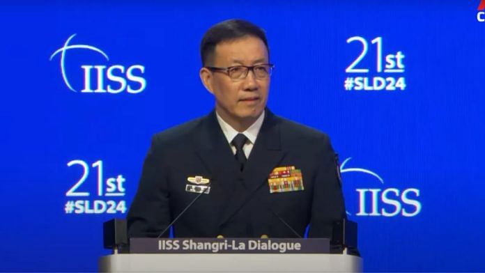 Chinese Admiral Dong speaking at Shangri-La.