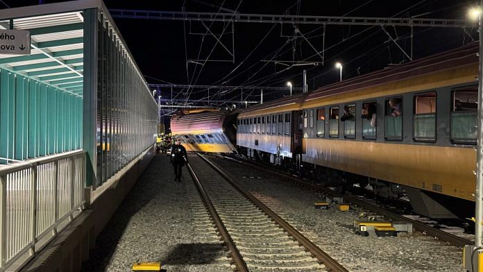 A view of a derailed train carriage following a collision between a passenger train and a freight train in Pardubice, Czech Republic, June 5, 2024 in this picture obtained from social media | Jiri Sejkora | via Reuters
