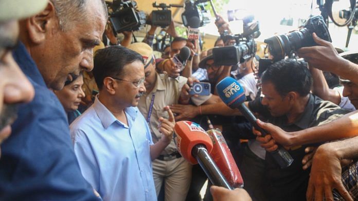 File photo of Delhi Chief Minister Arvind Kejriwal emerging from a polling booth after casting his vote for the Lok Sabha polls, in May | Suraj Singh Bisht | ThePrint