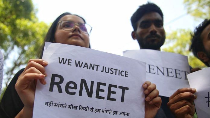 Students protest against the alleged irregularities in the NEET examination in New Delhi | Photo: Manisha Monda, ThePrint