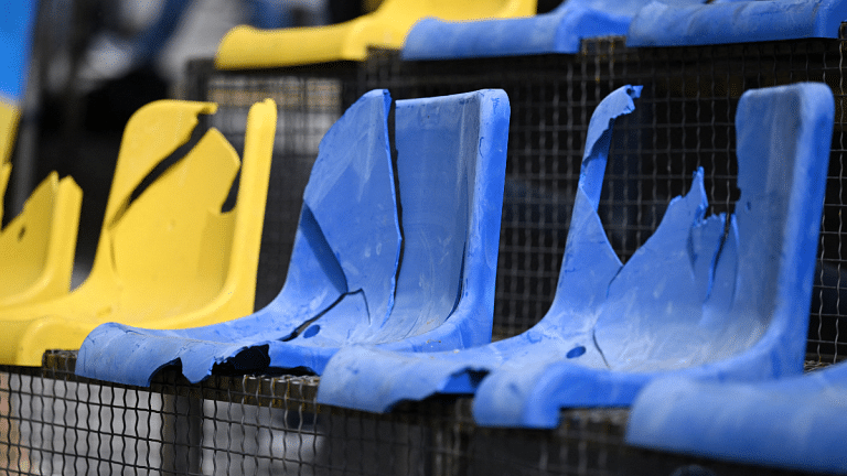 Ukraine shows shell-blasted Kharkiv stadium seats to remind Euro 2024 of war