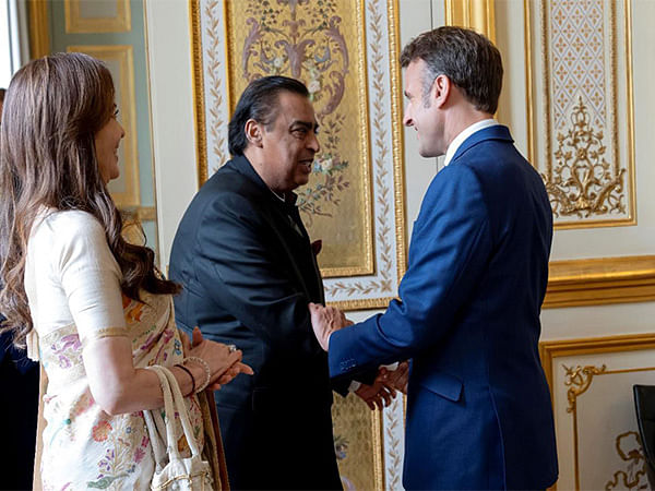 IOC member Nita Ambani, industrialist Mukesh Ambani meet French President Macron in Paris