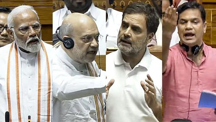 Prime Minister Narendra Modi, Home Minister Amit Shah, Leader of Opposition Rahul Gandhi, Congress MP Hibi Eden in Lok Sabha Monday | ANI/Sansad TV