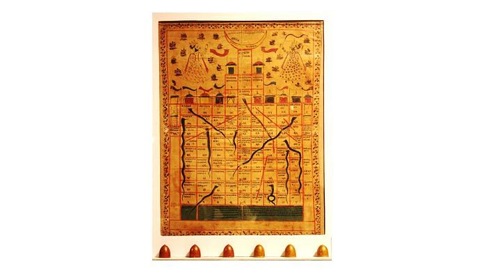 Gyan Chaupar, Late 18th century Jain game board, Cloth. Photograph: Nomu420 (2014), Image courtesy of Wikimedia Commons