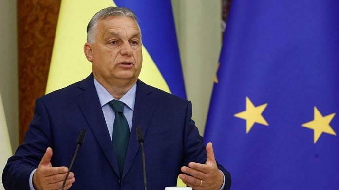 Hungary's Prime Minister Viktor Orban attends a joint news briefing with Ukrainian President Volodymyr Zelenskiy, amid Russia's attack on Ukraine, in Kyiv, Ukraine July 2, 2024. REUTERS/Valentyn Ogirenko/File Photo