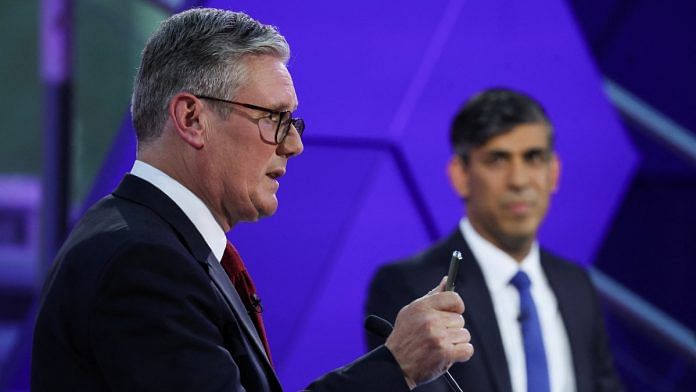 Labour Party leader Keir Starmer & British PM Rishi Sunak during BBC Debate, in Nottingham on 26 June, 2024 | Reuters/Phil Noble