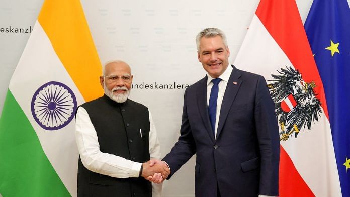 PM Modi with Austrian Chancellor Karl Nehammer in Vienna Wednesday | ANI