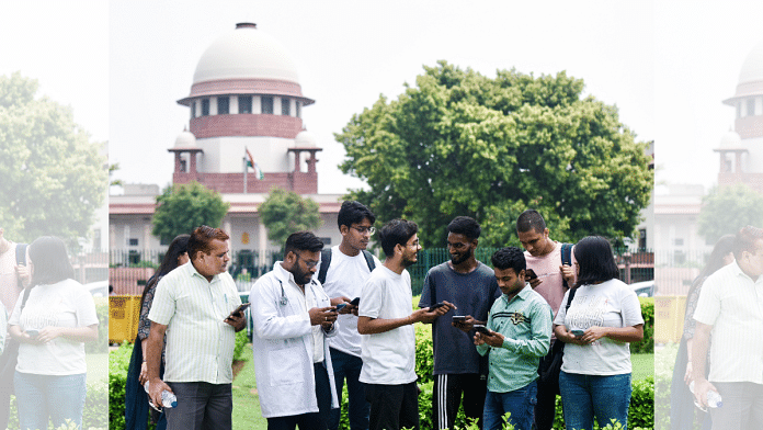 Representational image of students waiting outside Supreme Court | Photo: ANI, Ritik Jain
