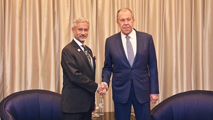 External Affairs Minister S Jaishankar with Russian Foreign Minister Sergey Lavrov during a meeting, in Astana, Kazakhstan | PTI Photo