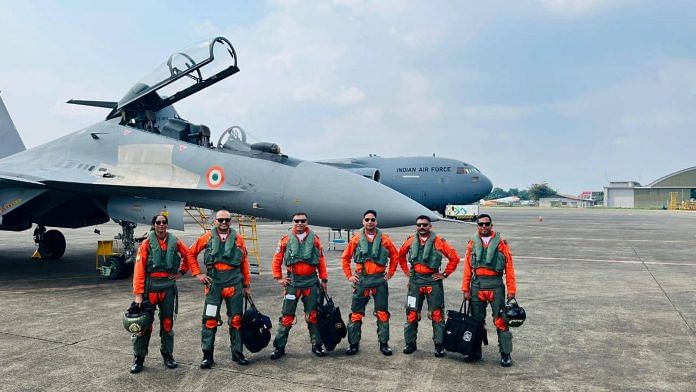 IAF contingent made a transit halt in Indonesia while heading towards the southern hemisphere for Exercise Pitch Black 24. Su-30MKI fighters landed at Halim and were welcomed by Sandeep Chakravorty, Indian Ambassador to Indonesia on Wednesday | PTI Photo