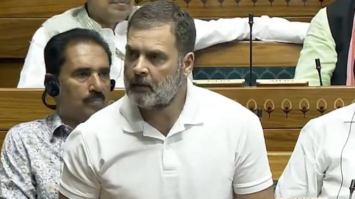 Leader of Opposition Rahul Gandhi speaks in the Parliament | Screengrab from ANI