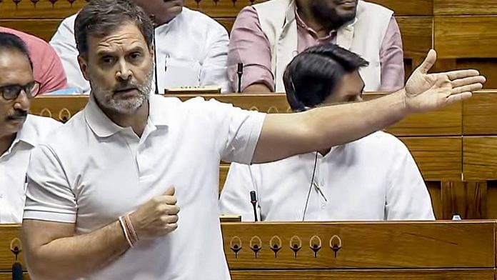 Leader of the Opposition Rahul Gandhi speaks in Parliament Monday | Photo: ANI