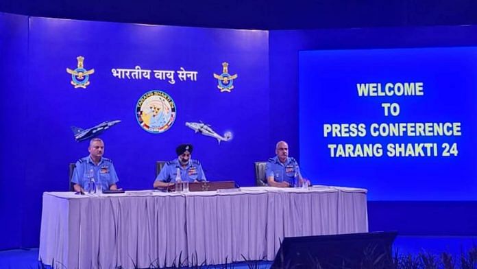 Air Marshal A.P. Singh briefing media on Tarang Shakti in New Delhi, Wednesday | Smruti Deshpande | ThePrint