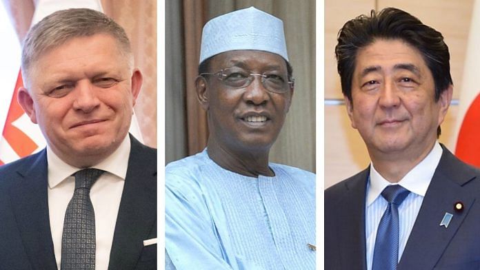 (From left to right) Slovak Prime Minister Robert Fico, former Chad President Idriss Deby Itno, former Japanese Prime Minister Shinzo Abe | Commons