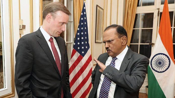File photo of NSA Ajit Doval (R) and his American counterpart Jake Sullivan (R) | ANI