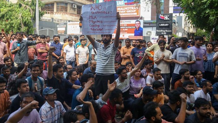 UPSC aspirants protesting in Old Rajinder Nagar, Delhi, Sunday | Suraj Singh Bisht | ThePrint