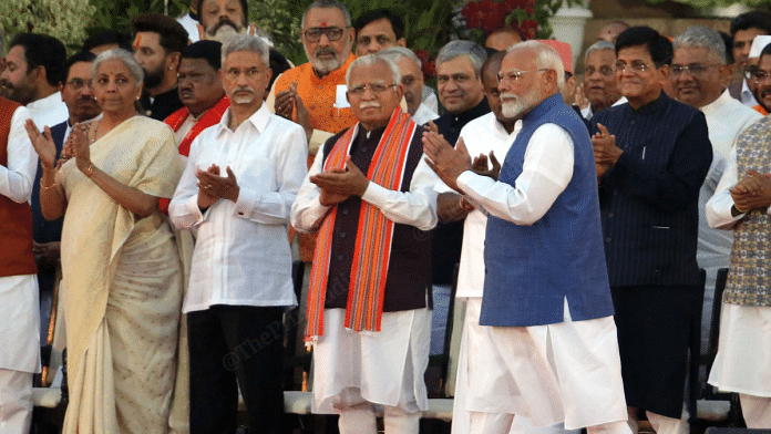 File photo of PM Narendra Modi along with his ministers at Rashtrapati Bhavan | Praveen Jain | ThePrint