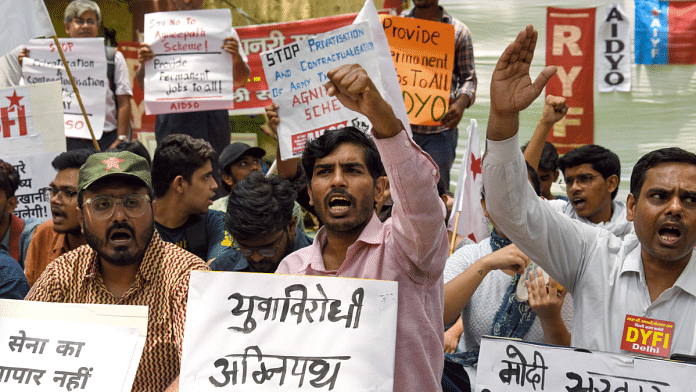 File photo of a protest held against the implementation of the Agnipath scheme | ANI