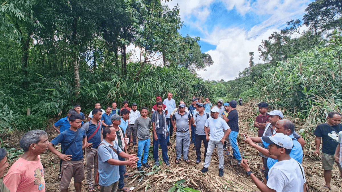 VPP founder Ardent Miller Basaiawmoit inspects a disputed site at Mawshun village in Meghalaya | Sourav Roy Barman | ThePrint