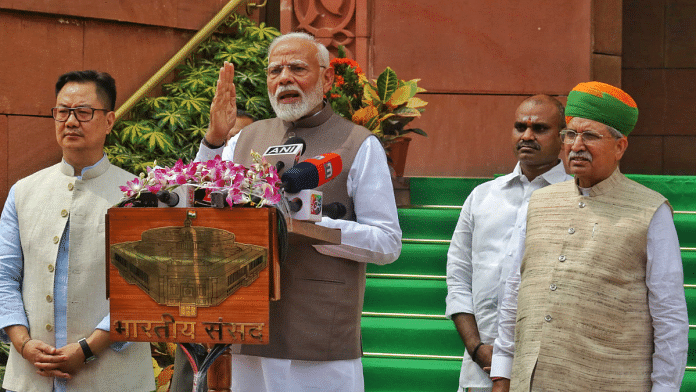 Prime Minister Narendra Modi addresses the media ahead of the Budget session of Parliament, in New Delhi on Monday | Praveen Jain | ThePrint