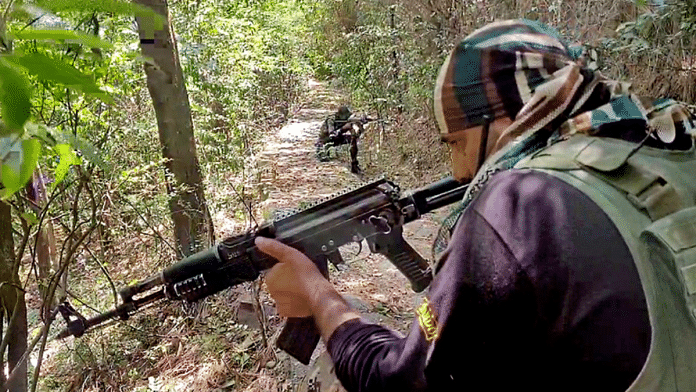 File photo of a SOG police search operation at Khunia forest in the wake of recent terror attacks in Jammu region | ANI