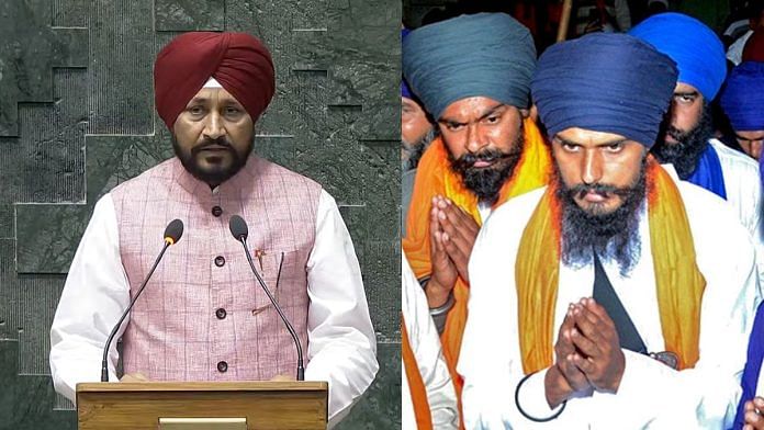 Congress MP Charanjit Singh Channia and Sikh separatist Amritpal Singh | File photos: ANI