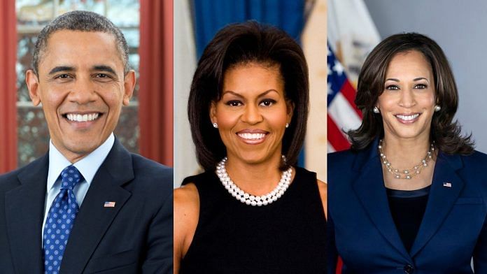 Former US President Barack Obama, his wife Michelle Obama and US Vice President Kamala Harris | Photo credit: Wikimedia Commons