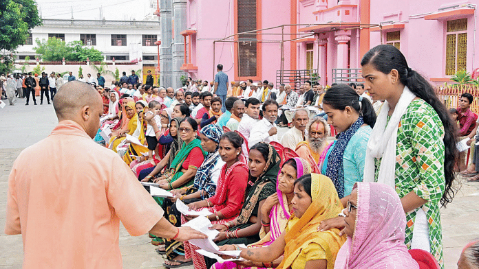 Uttar Pradesh CM Yogi Adityanath with people coming from different districts during 'Janata Darshan' in Gorakhpur | ANI