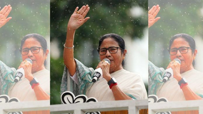 West Bengal Chief Minister and Trinamool Congress (TMC) supremo Mamata Banerjee addresses TMC's Dharmatala Rally on party's annual 'Shahid Diwas', at Esplanade in Kolkata on Sunday. (ANI Photo)