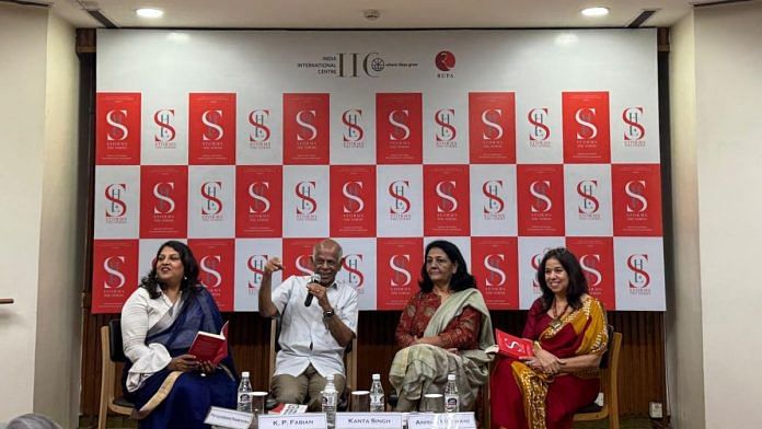 Priyadarshini Narendra, KP Fabian, Kanta Singh, Anisha Motwani (left to right) at the launch of She Storms The Norms. | Sagrika Kissu | ThePrint
